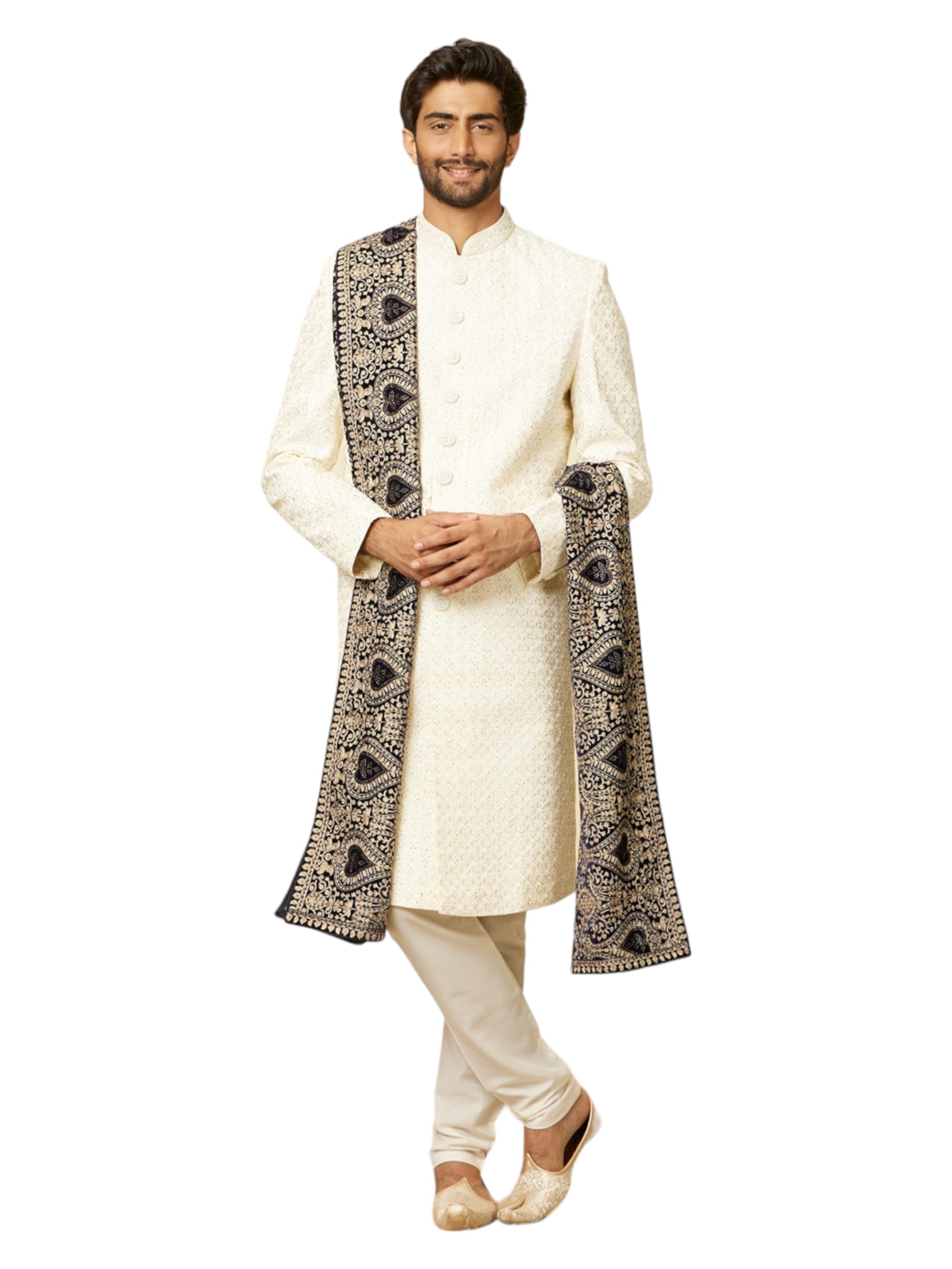 Manyavar Clasic Dark Blue Paisley Embroidered Dupatta