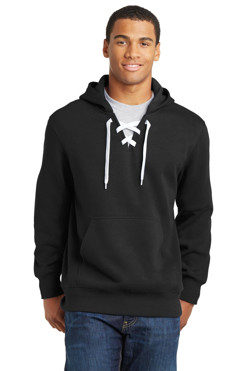 Sport-Tek Lace Up Pullover Hooded Sweatshirt 3XL Black