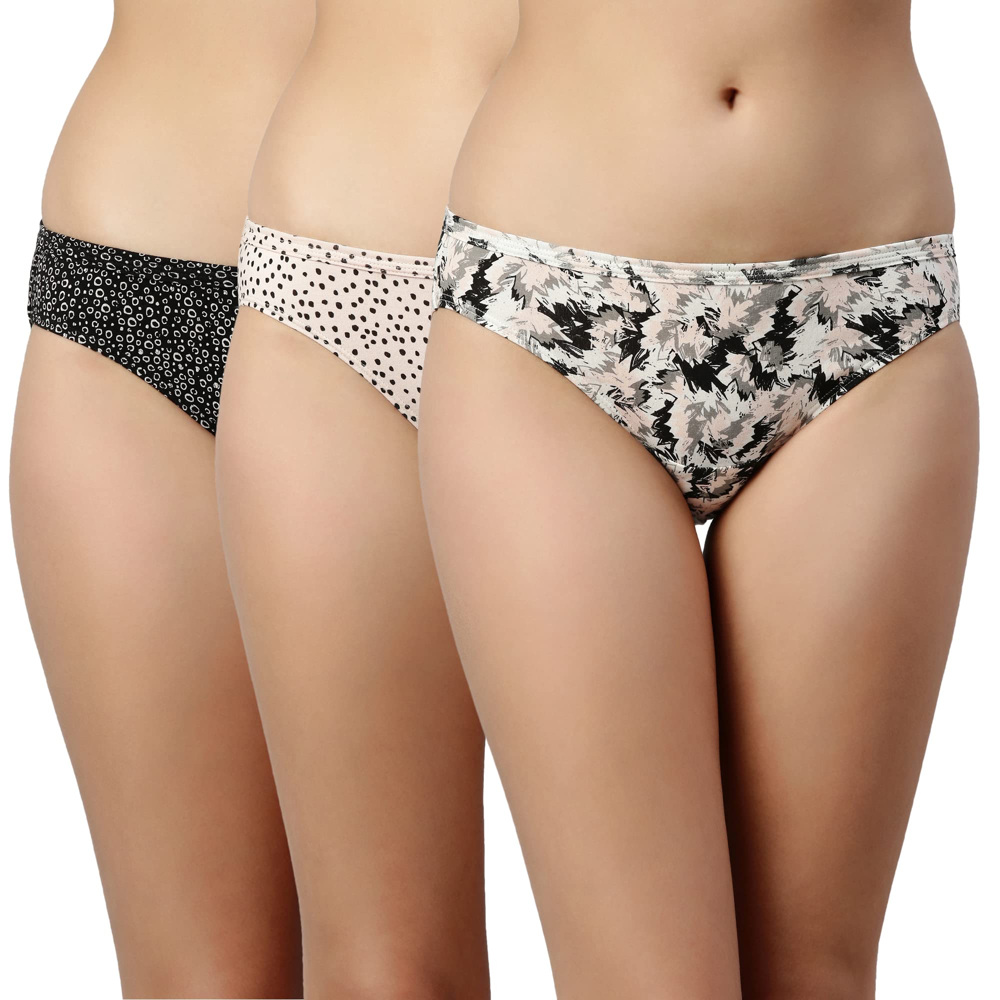 Enamor CB03 Cotton Bikini Panties for Women pack of 3 | Full Coverage, Grip Fit with Antimicrobial & Stain Release Technology | 