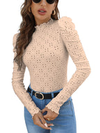 Sugathari Girls & Womens Skin Spring/Summer Slim Fit High Neck T-Shirt with Stand Collar, Cap Sleeves and Eyelet Embroidery Fr