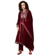 Libas Womens Embroidered Velvet A-Line Kurta With Trousers And Dupatta