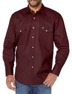 Wrangler Mens Cowboy Cut Western Two Pocket Long Sleeve Snap Work Shirt - Firm Finish - B&T,Red Oxide,3X