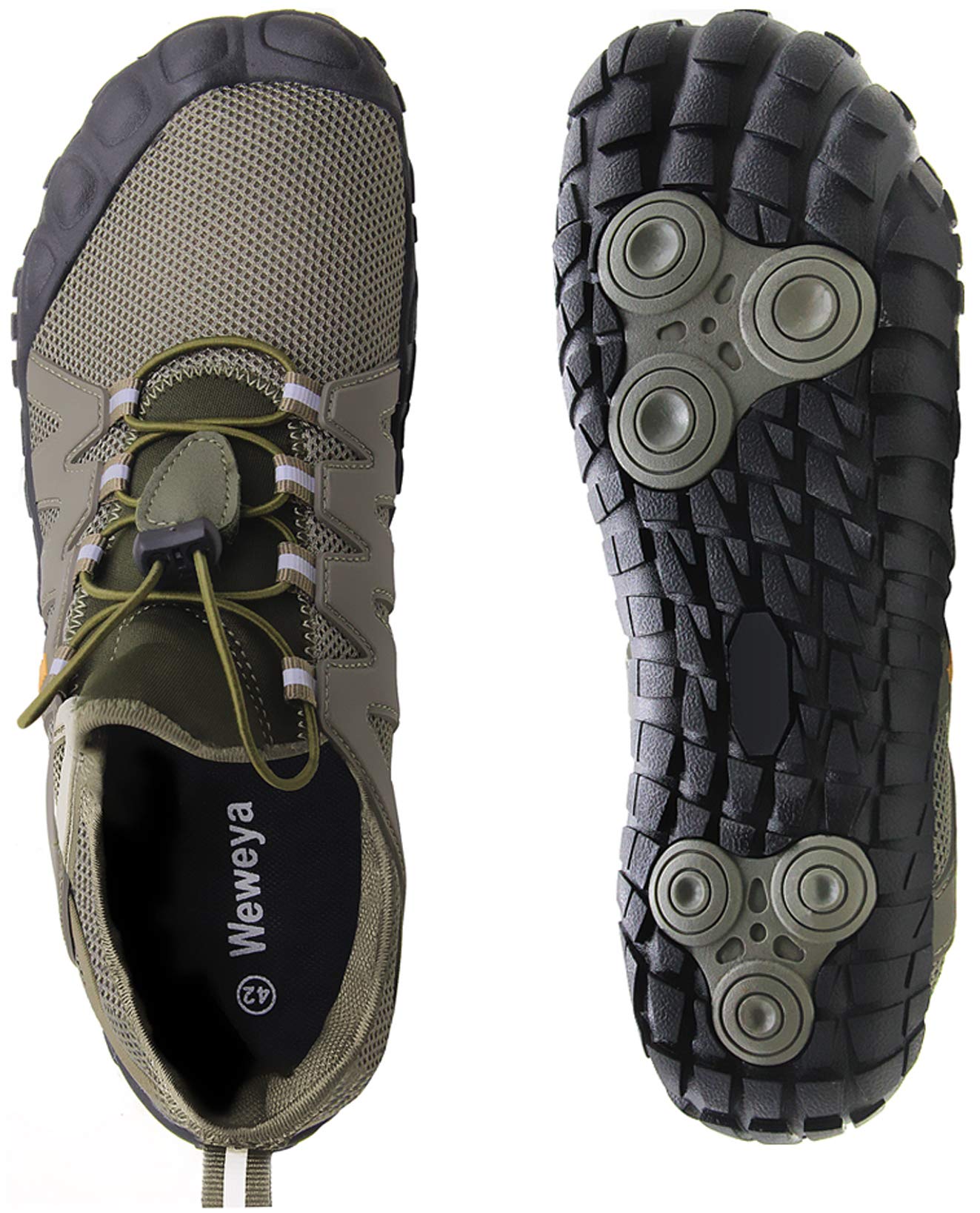 Weweya Barefoot Shoes Men Cross Training Five Fingers Minimalist Running Zero Drop Wide Toe Box Shoe Size 9 Army Green