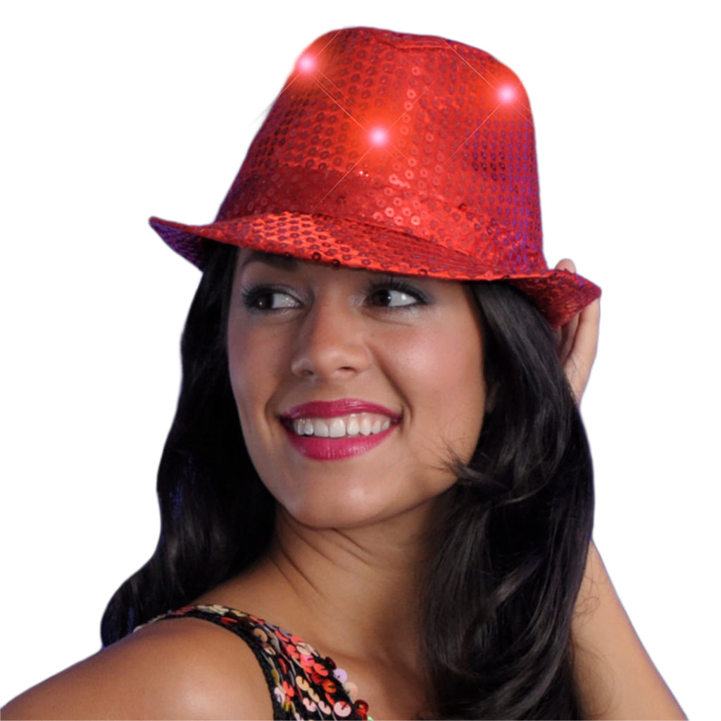 Blinkee LED Flashing Fedora Hat with Red Sequins