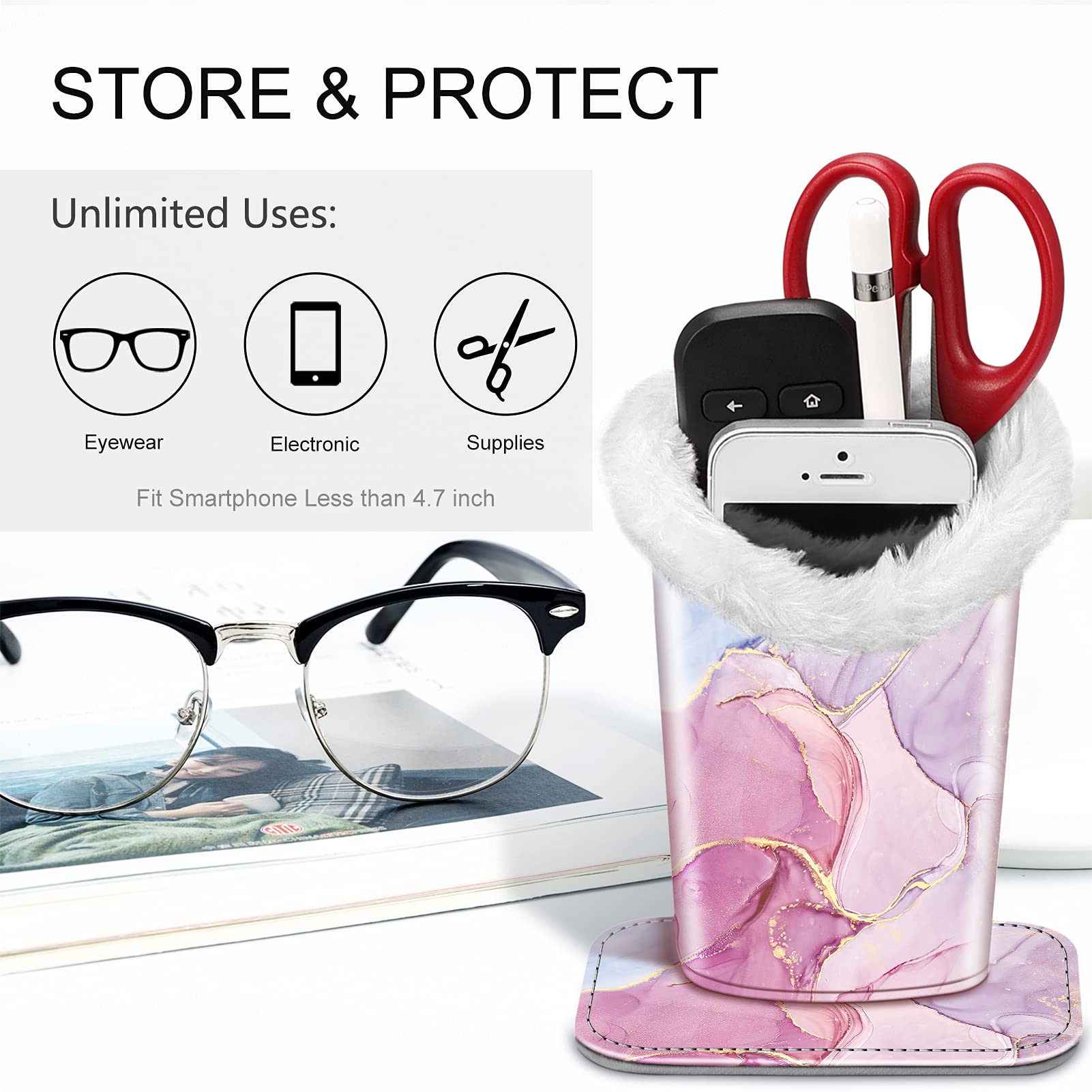 Fintie Plush Lined Eyeglasses Holder, Glasses Stand Case, Anti-scratch Glasses Storage Organizer for Desk, Nightstand, Office, G