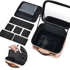 BYOOTIQUE Large Makeup Bag Travel Portable Cosmetic Storage Case with Mirror & Adjustable Dividers Organizer for Cosmetics Makeu