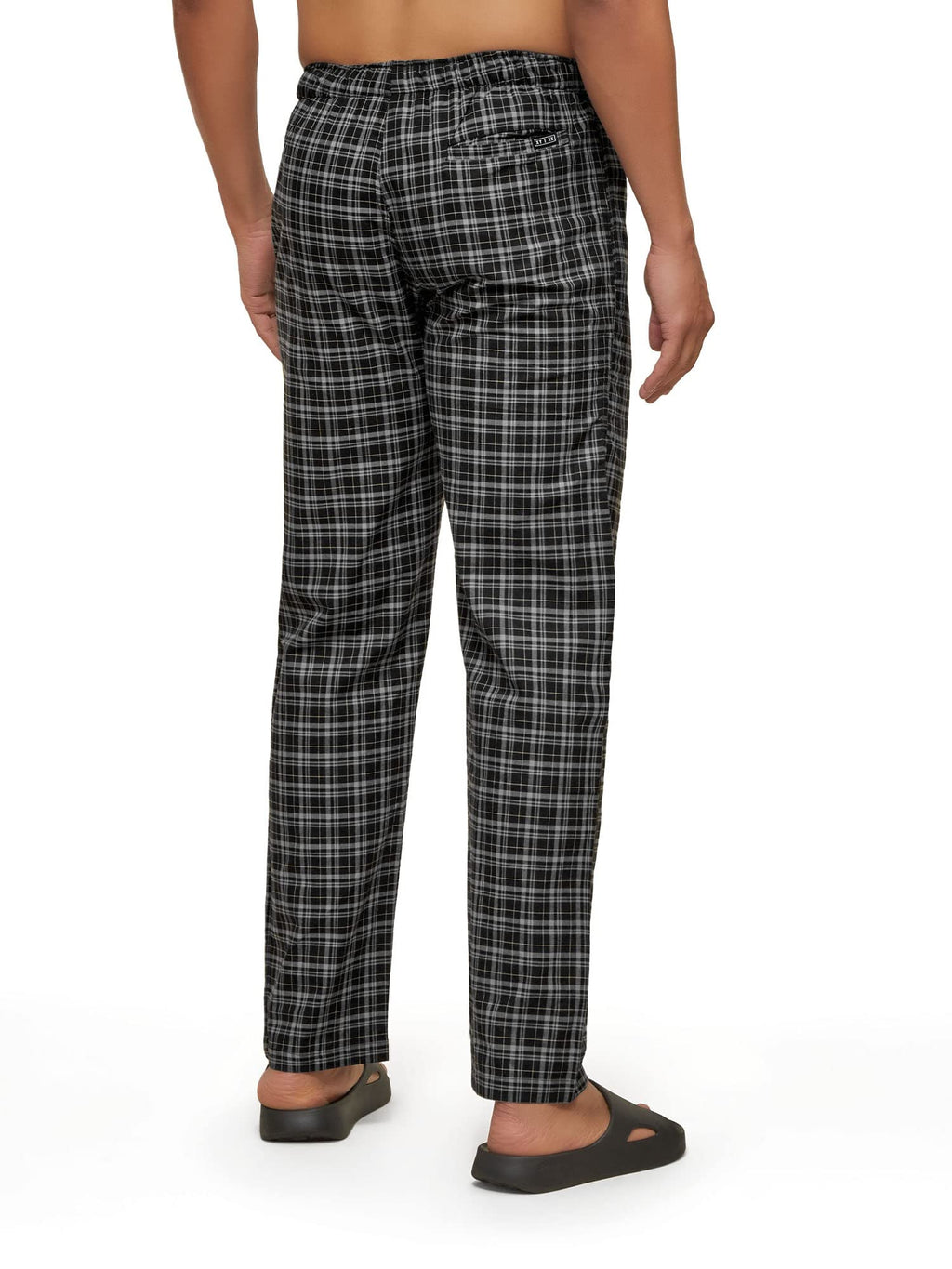 XYXX Mens Super Combed Cotton Checkered Checkmate Pyjamas [Pack of 1] Elasticated Waist, Drawstring | Loungewear for Men in Bla