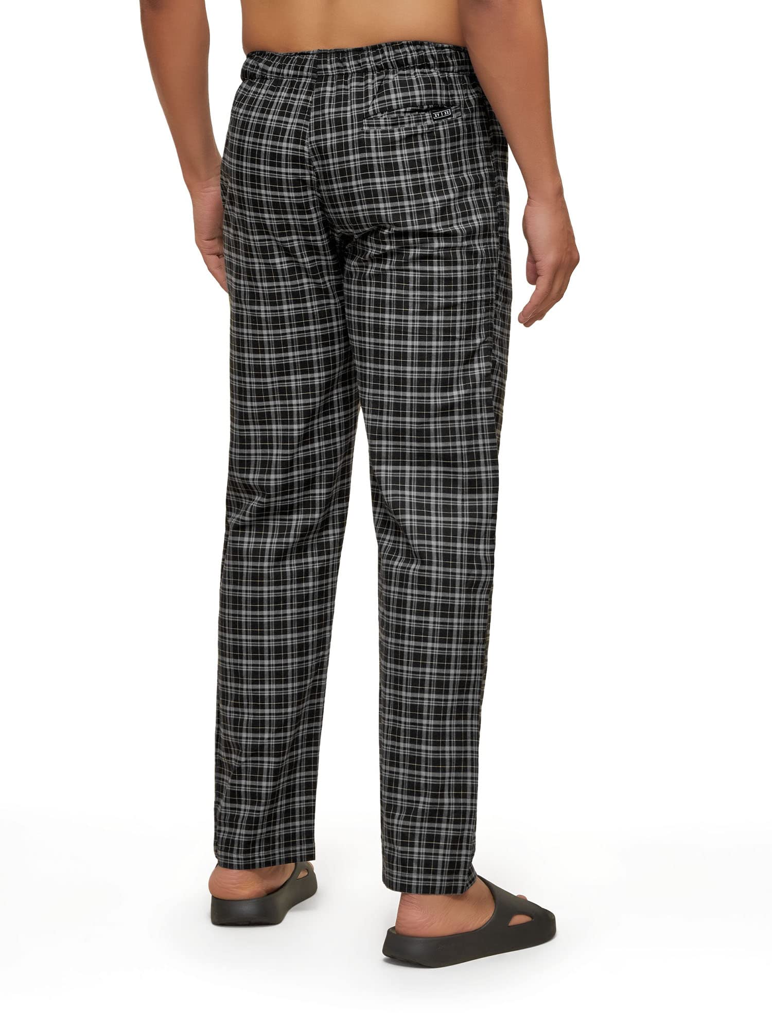 XYXX Mens Super Combed Cotton Checkered Checkmate Pyjamas [Pack of 1] Elasticated Waist, Drawstring | Loungewear for Men in Bla