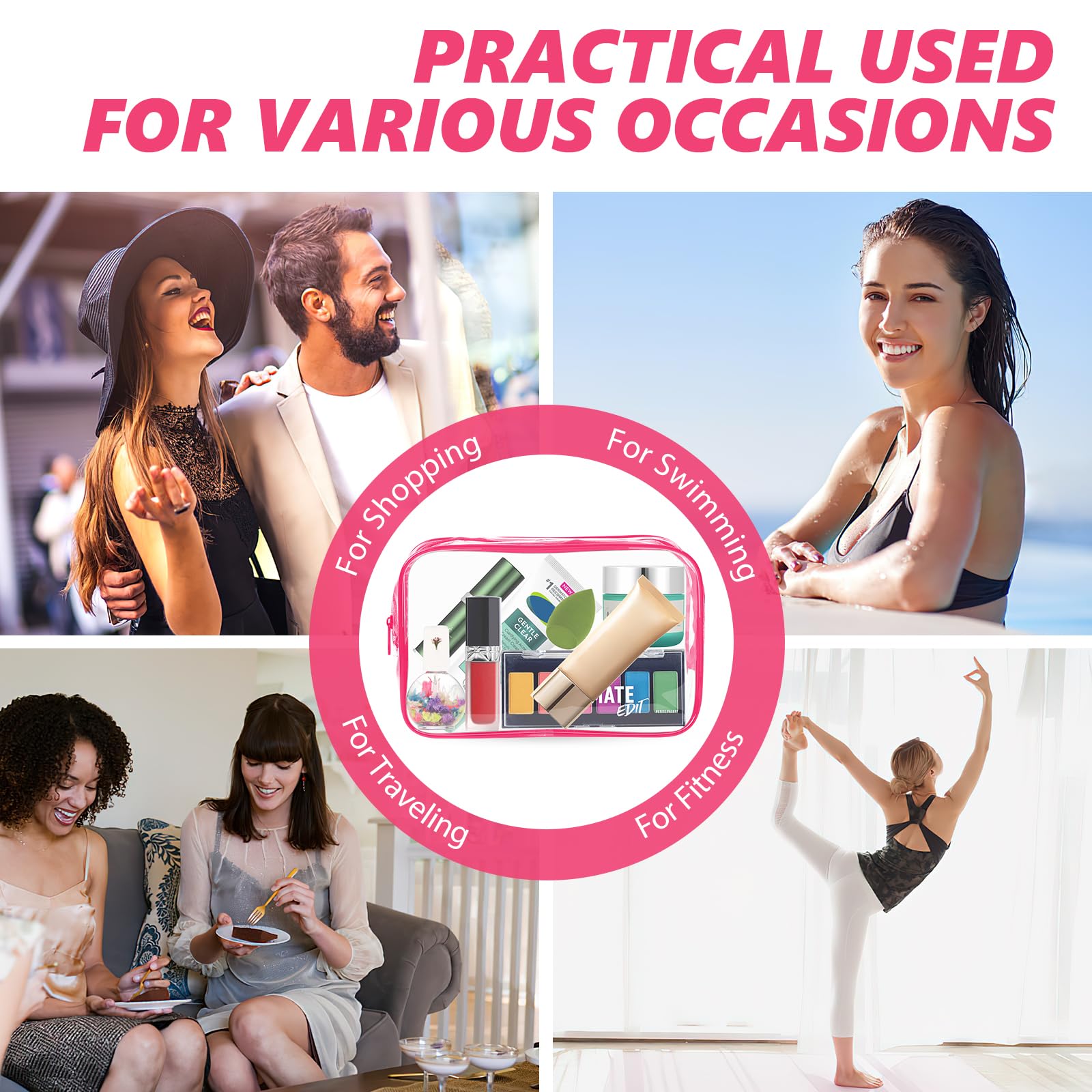 AURUZA 6 PACK Clear Toiletry Bag, TSA Approved Cosmetic Makeup Bags Set, Portable Travel Makeup Bags Zipper PVC Cosmetic Pouch A