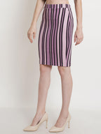 POPWINGS Casual Lavender Stripes Printed Pencil Solid Women Skirt for Womens | Women Skirt | Women Stylish Skirt | Skirts for Wo