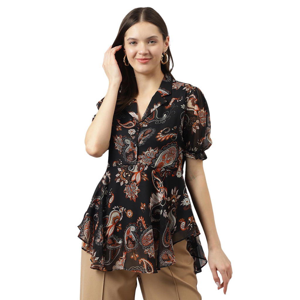 Toochki WomenS Paisley Regular Fit Top (Toochki175-Tp_Black