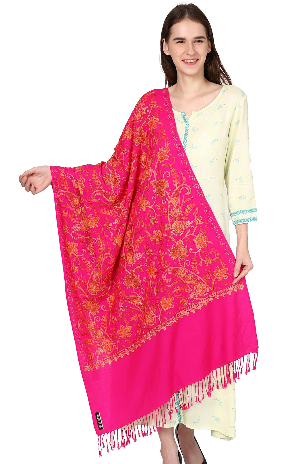 Weavers Villa WomenS Kashmiri Aari Embroided Floral Cashmilon Stoles, Shawls, Wraps, 70Cm X 200Cm
