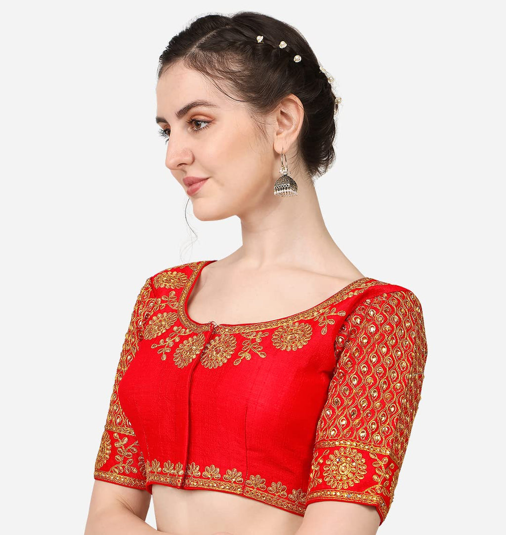 Vihu Fashion Womens Multicolor Heavy Hand Morpankh Sleeves Embroidery Thread Stone Work Phantom Silk Readymade Blouse for Saree