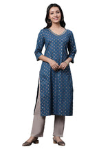 Aurelia Geometric Printed Printed Cotton Straight Long Kurta With Lace