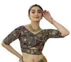 Pujia Mills WomenS Blouse Readymade Embroidery Multicoding Gold Thread And Multicolor Dhaga Work Handwork Readymade Saree Blous