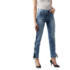 Dolce Crudo Womens Light Blue Slim Fit High Rise Clean Look Twill Tape and Eyelet Detailing Regular Length Stretchable Denim Je