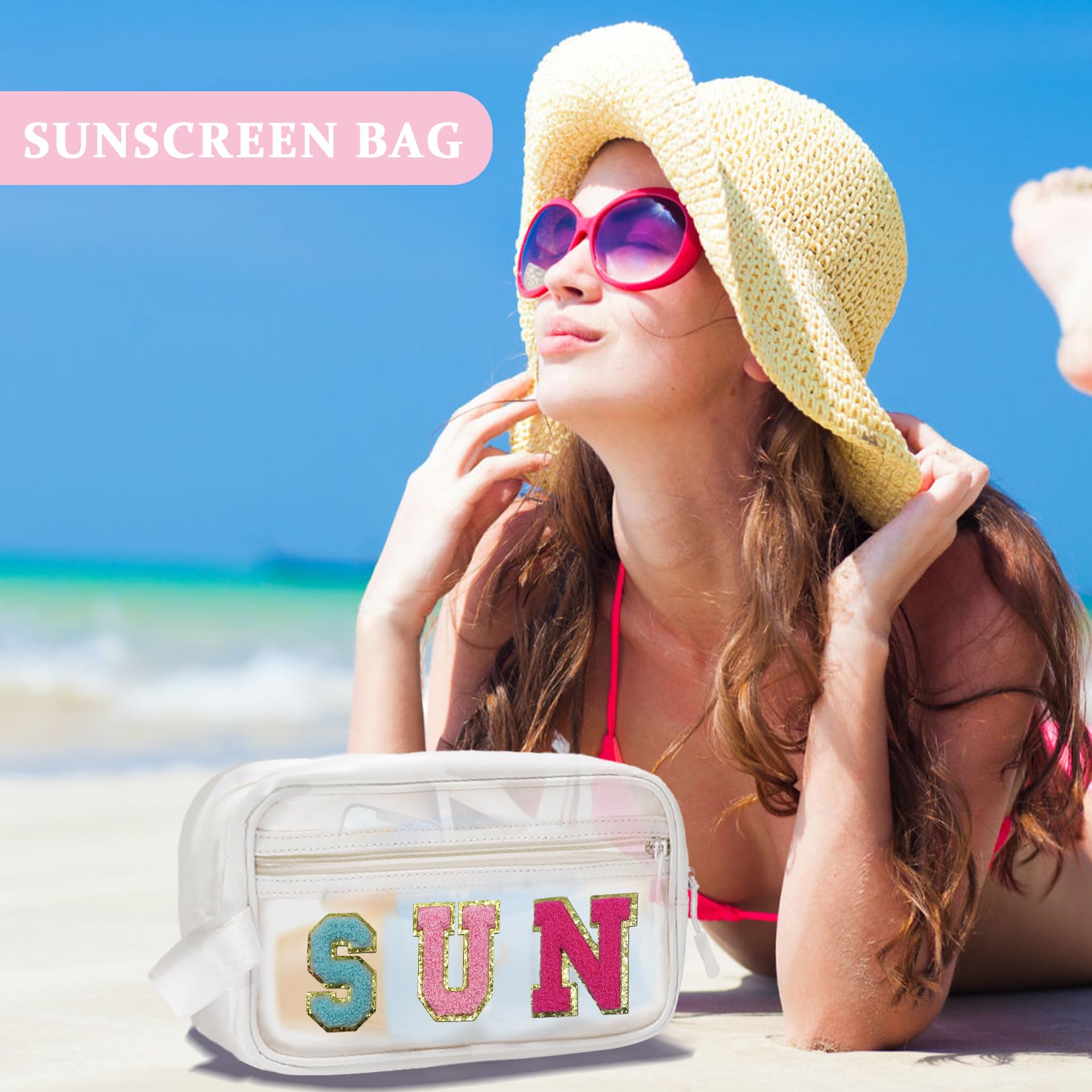 COSHAYSOO Clear SUN Makeup Bag Sunscreen SPF Pouch Beach Pool Lake Spa Travel Cosmetic Toiletry Stuff Organizer for Women Teenag