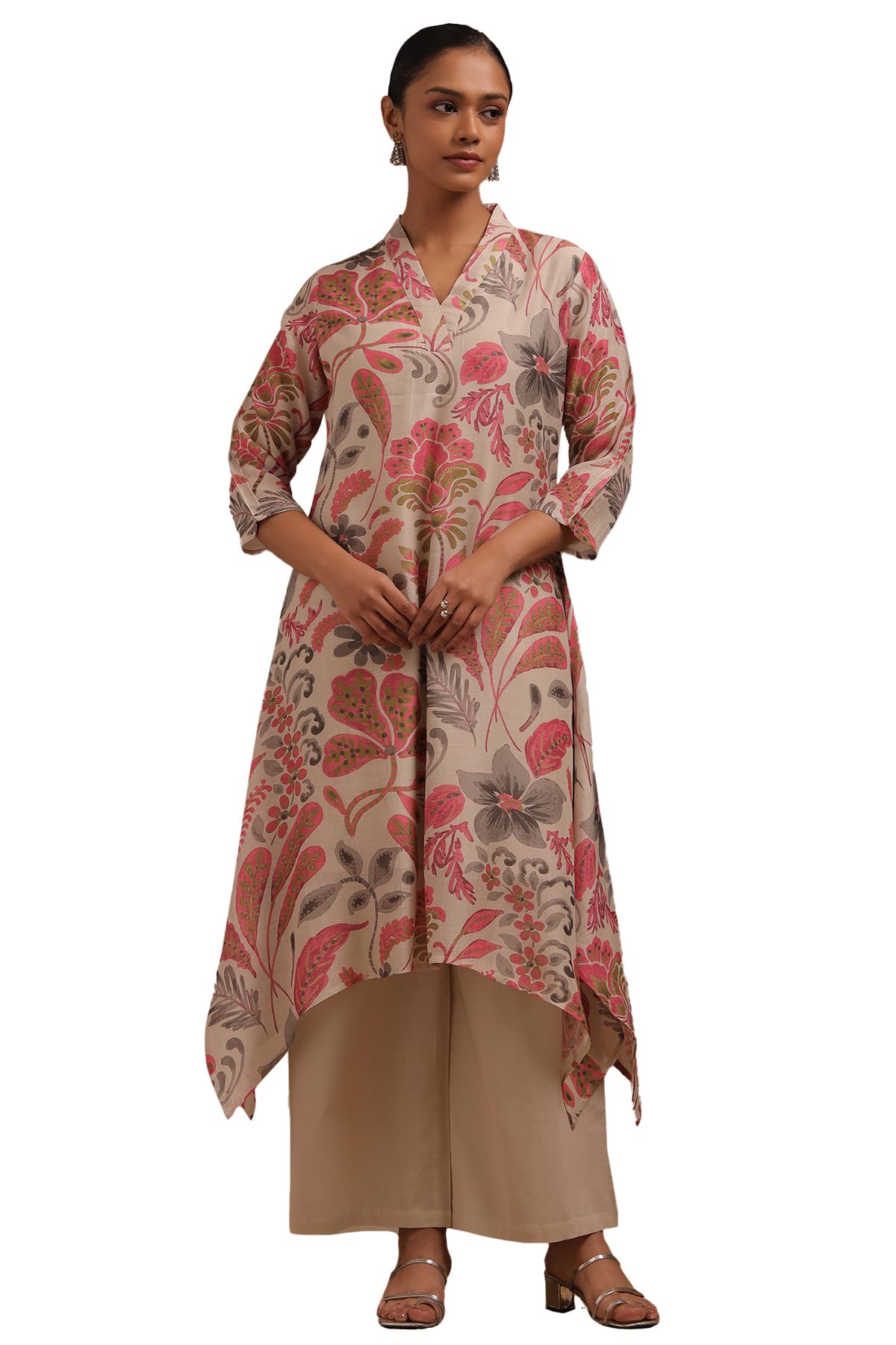Soch Women Linen Blend Botanical Print Kurta Set