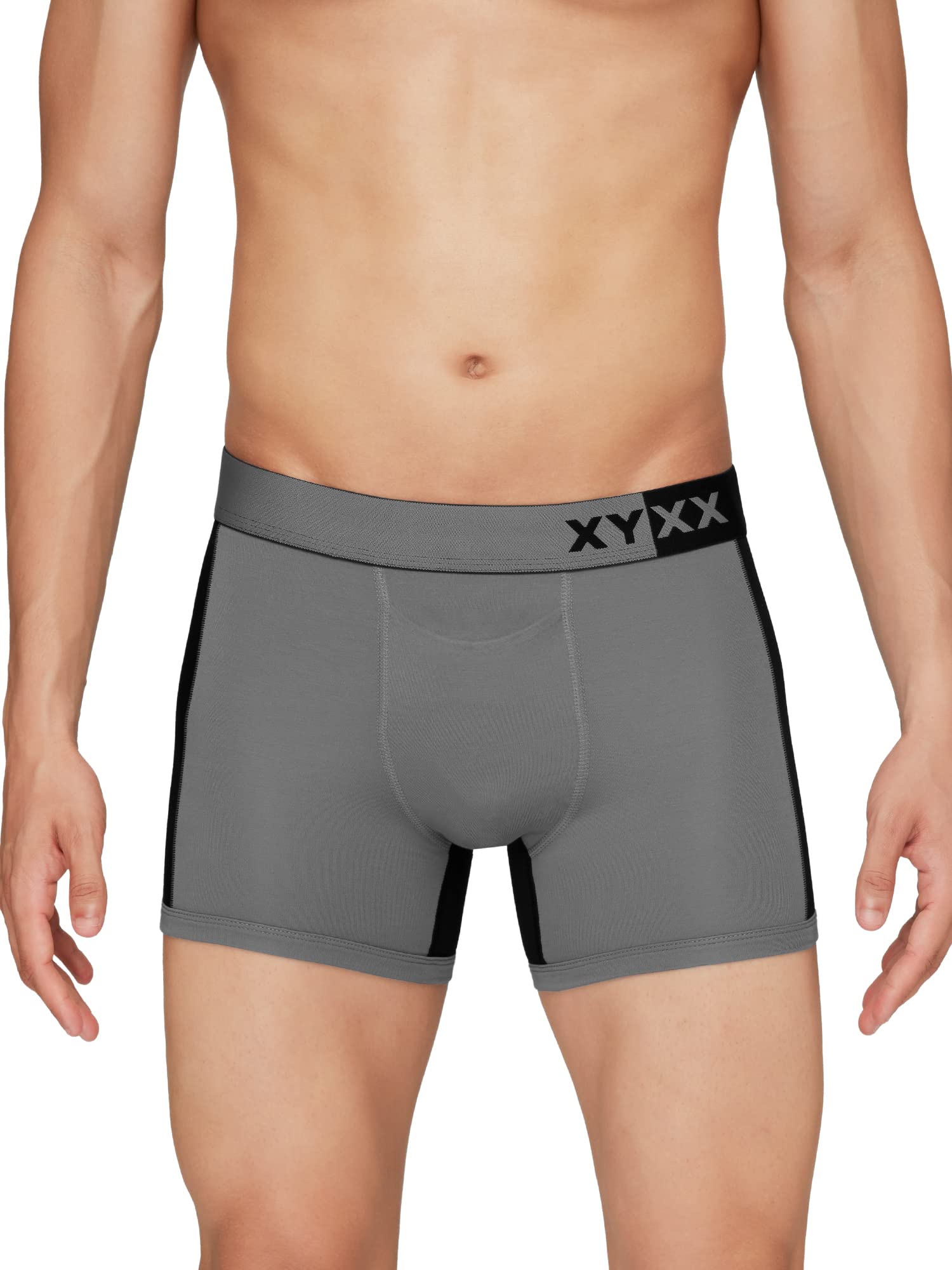 XYXX Mens Underwear Dualist IntelliSoft Antimicrobial Micro Modal Trunk Pack of 3 (Brilliant Blue & Black Iris ; Steel Grey & B