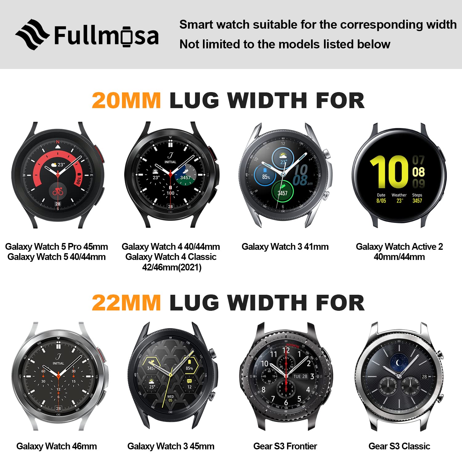 Fullmosa 22mm Leather Watch Bands Compatible with Samsung Galaxy Watch 46mm,Galaxy Watch 3 45mm,Gear S3 Frontier/Classic,Huawei