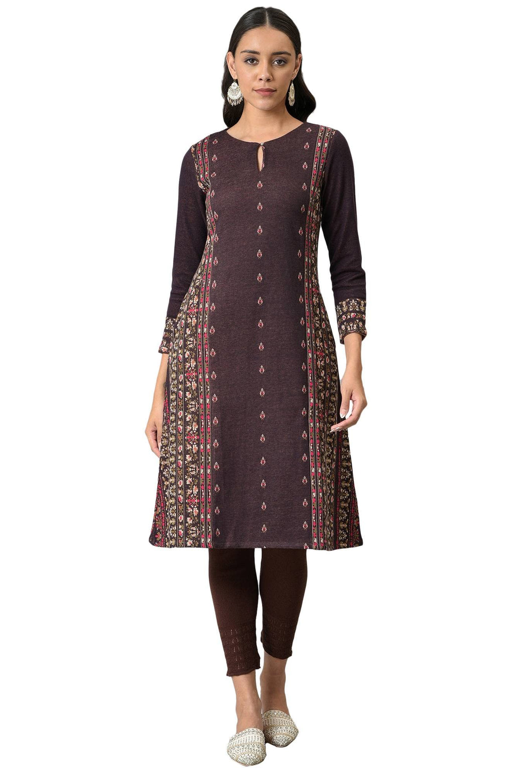 W For Woman Women Regular Fit Maroon Jacquard Flared Plus Size Winter Kurta_22Now18500G-312468_5Xl