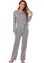 Serenedelicacy Women's Satin Pajama Set Long Sleeve Button Down Sleepwear 2-Piece Striped Silky Pj Set (Large, Black/Vanilla, St