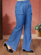 Aarika Girls Casual Wear Blue Colour Solid Denim Palazzo (12-16 Years)