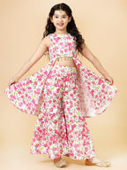 A.T.U.N. (All Things Uber Nice) A.T.U.N. Girls Ethnic Wear Sharara | Floral Fuchsia Printed Kurta With Sharara Set For Girls