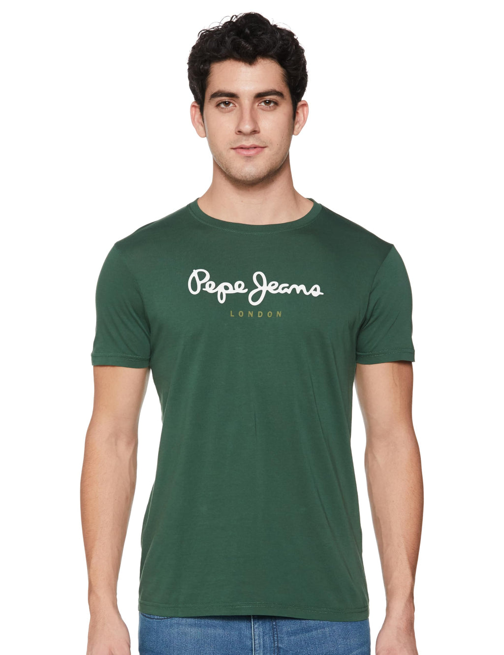 Pepe Jeans Men Cotton Slim Fit T-Shirt (Pm509171_Forest Green, Medium