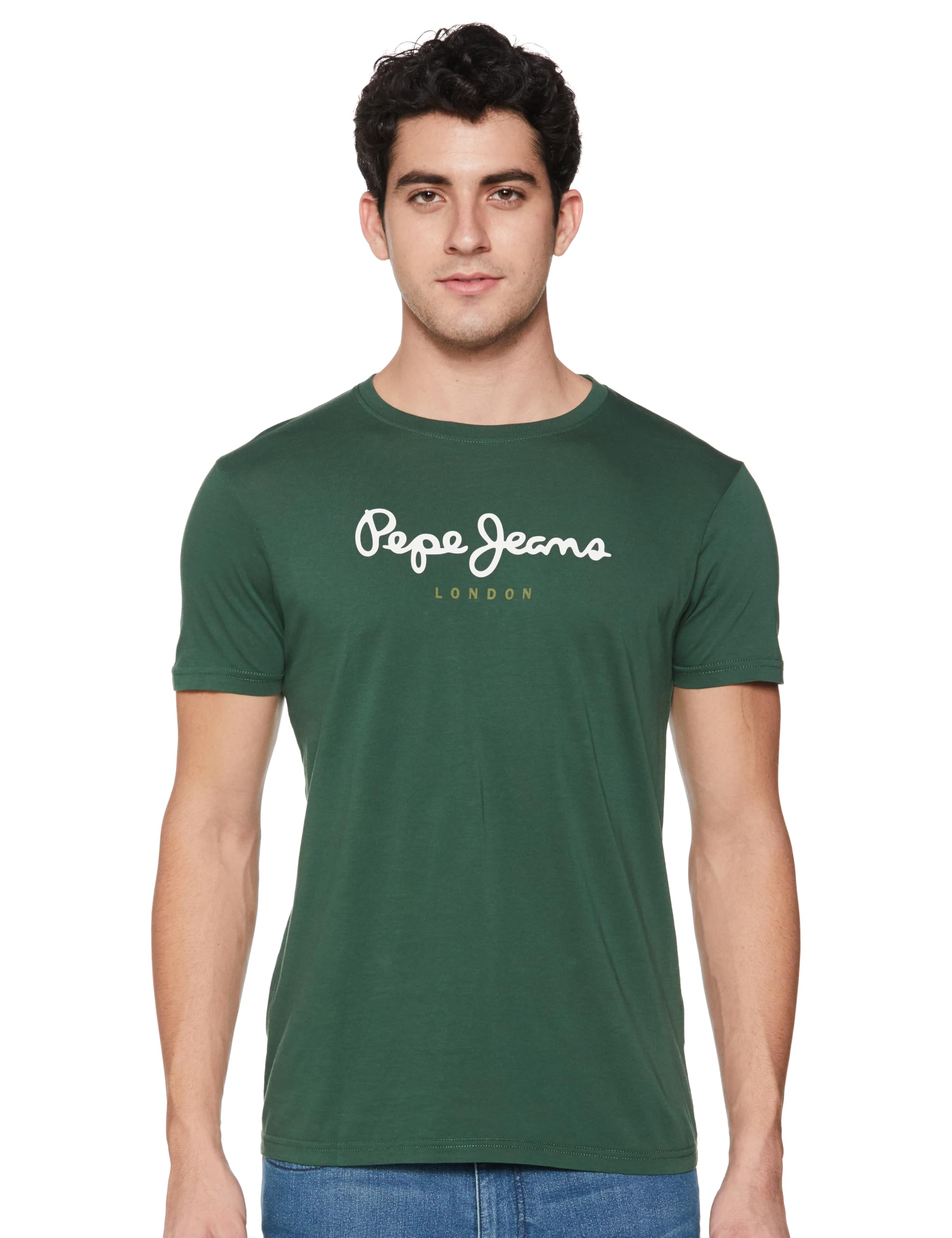 Pepe Jeans Men Cotton Slim Fit T-Shirt (Pm509171_Forest Green, Medium