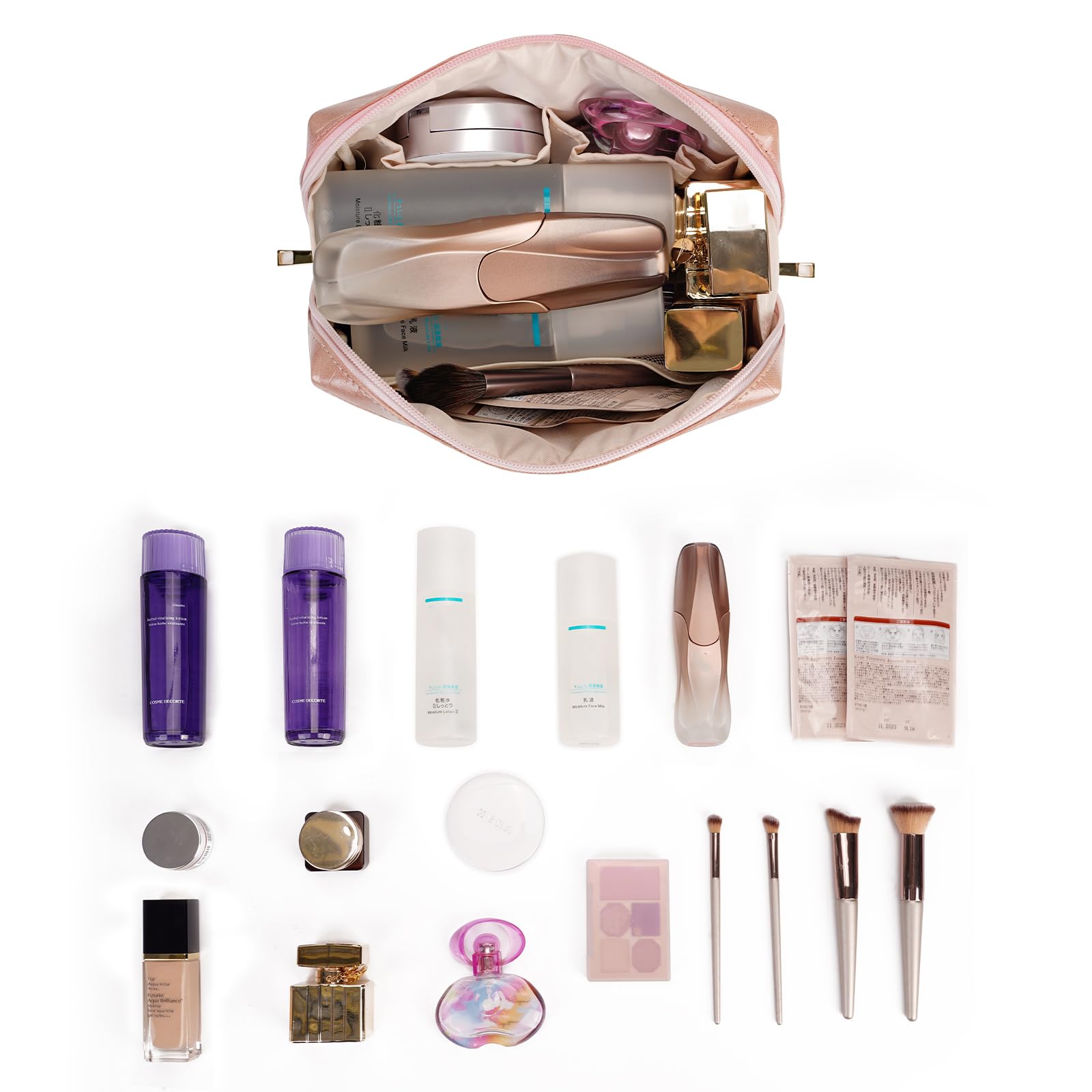 Narwey Large Vegan Leather Makeup Bag Zipper Pouch Travel Cosmetic Organizer for Women (Large, WX-Pink)