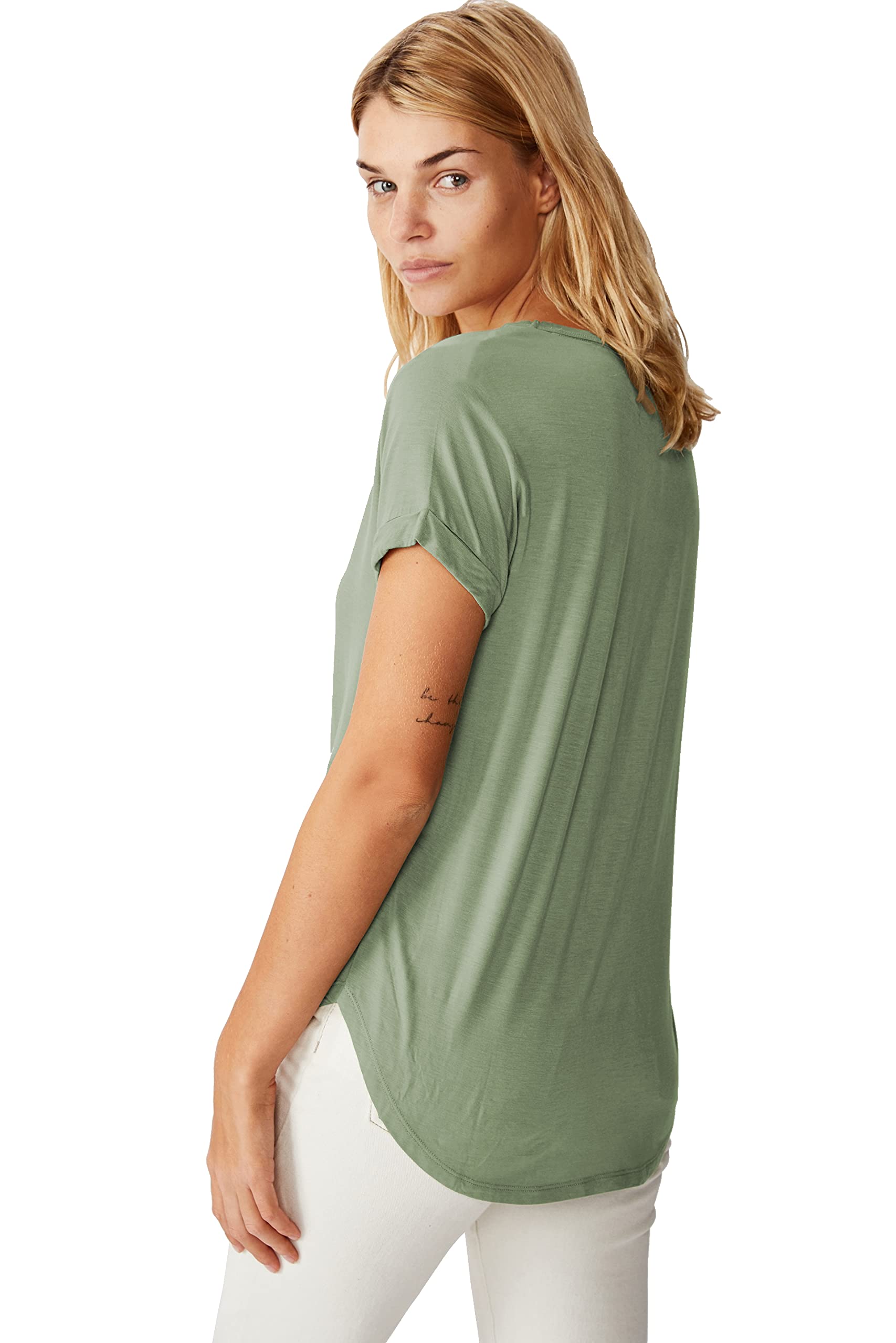 Fabricorn Combo Of Plain Sage Green And Airforce Blue V- Neck Up And Down Cotton Tshirt For Women (Sage Green And Airforce Blue,