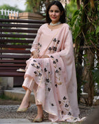 ANNI DESIGNER Womens Cotton Blend Straight Printed Kurta with Pant & Dupatta (BRUSH-PEACH_M_Peach_Medium)