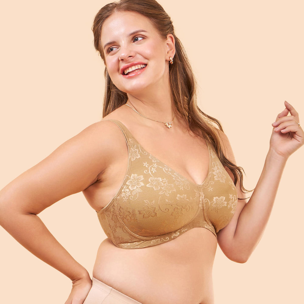Enamor F135 Minimiser Full Support Bra - Non-Padded Wirefree High Coverage - Buff