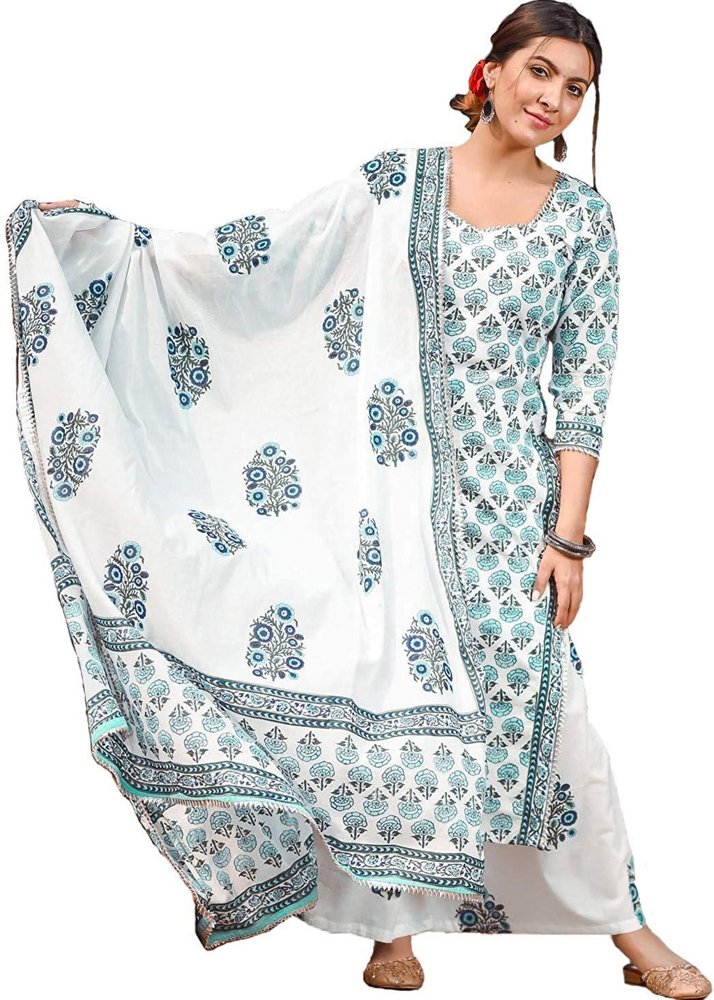 Gosriki Women'S Cotton Regular Fashion Vest (Jaipuri White_Xxl-Go Xx_Large)