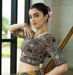 Pujia Mills WomenS Blouse Readymade Embroidery Multicoding Gold Thread And Multicolor Dhaga Work Handwork Readymade Saree Blous