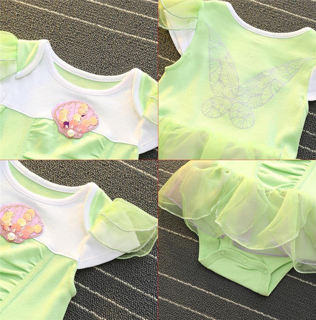 Dressy Daisy Infant Baby Girl Green Fairy Romper Costumes Onesie Dress Bodysuit with Headband Halloween Birthday Party Fancy Out