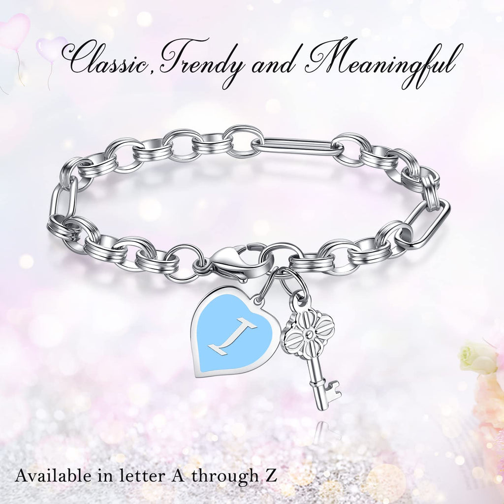 TONY & SANDY Teen Girl Gifts Trendy Stuff 10 Year Old Girl Initial Charm Bracelet Stainless Steel Chain Adjustable Bracelet Birt