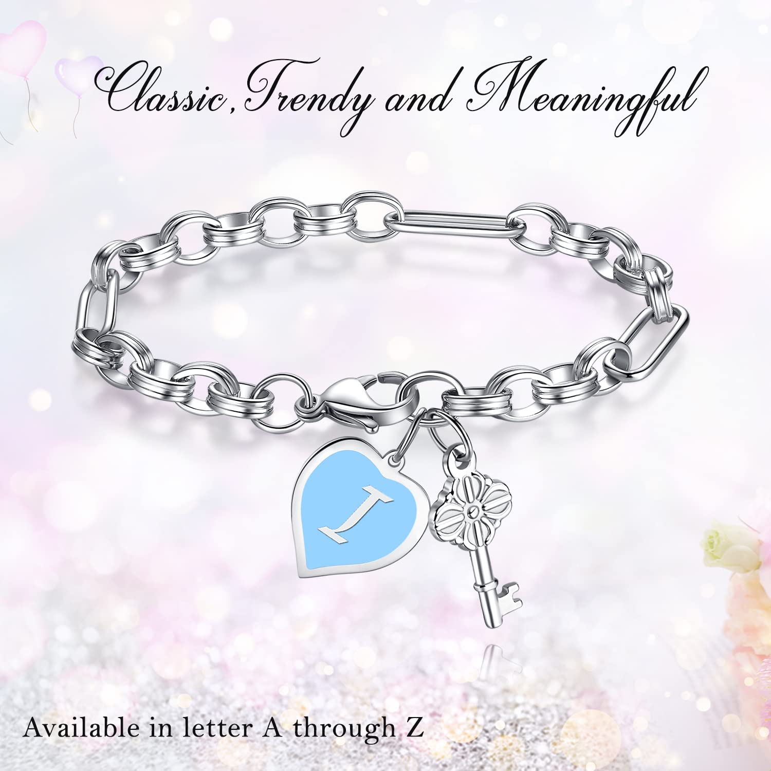 TONY & SANDY Teen Girl Gifts Trendy Stuff 10 Year Old Girl Initial Charm Bracelet Stainless Steel Chain Adjustable Bracelet Birt