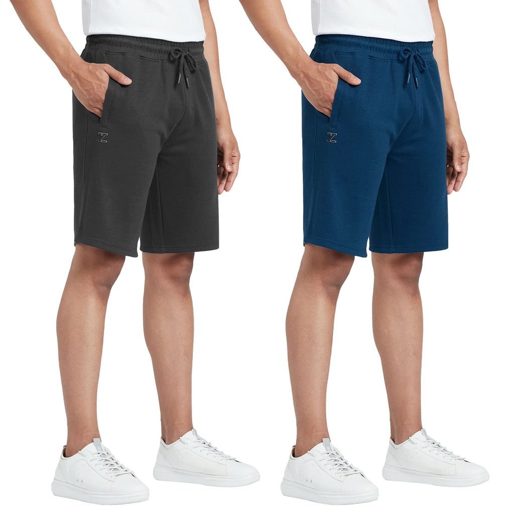 XYXX Athleisure Mens Cotton Shorts | Super Soft, Knee Length Comfortable Everyday Wear | Relaxed Fit Solid Code Shorts with Zip