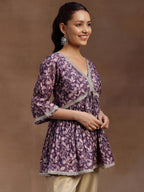 Libas Women'S Silk Blend Floral A-Line Kurti (291580R Purple