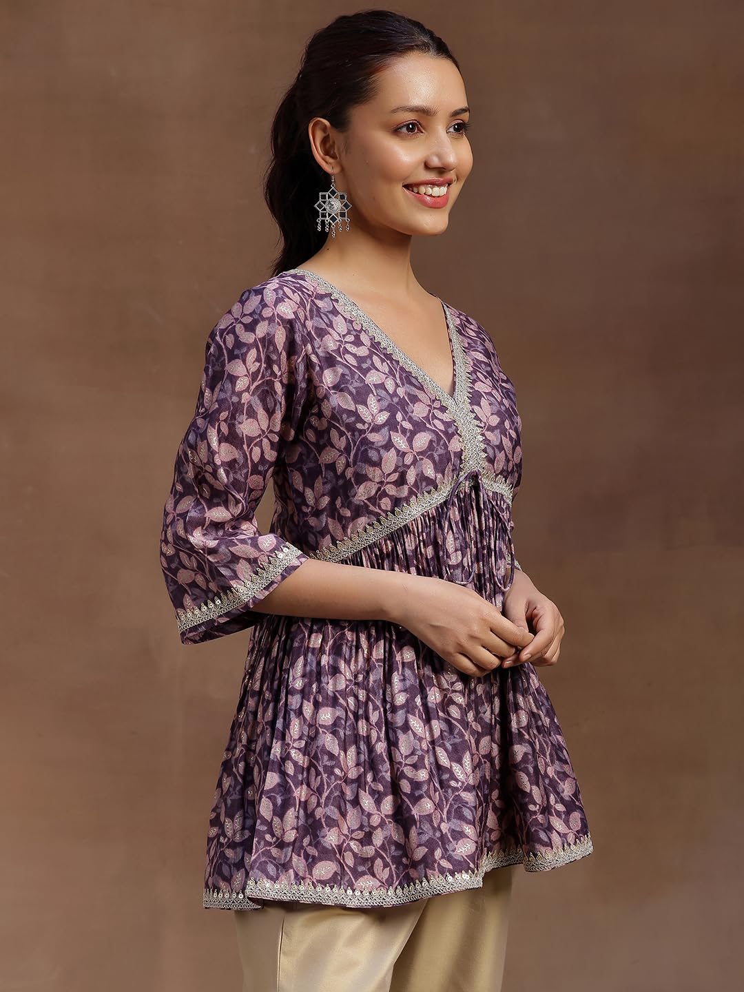 Libas Women'S Silk Blend Floral A-Line Kurti (291580R Purple