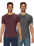 XYXX Mens Solid Regular Fit T-Shirt (XY_CR15_Tshirt_2_Merlot Maroon+Anchor Grey