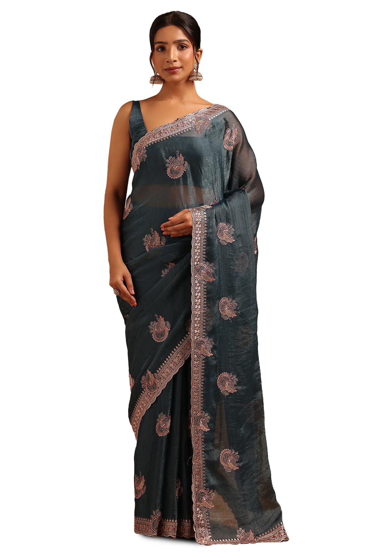 Soch Women Fendy Botanical Saree with Zari Embroidery and Work