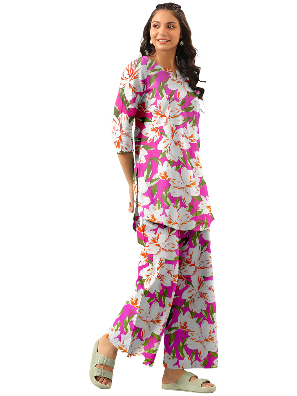 Tee Projekt Cotton Ethnic Wear Co Ord Set For Women | Festive Co Ord Set For Women Pink