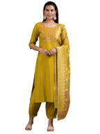 Libas Womens Woven Design Silk Blend Straight Kurta With Salwar and Dupatta