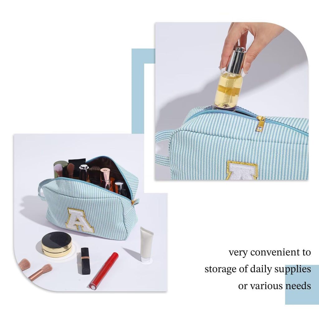 YOOLIFE Makeup Bag - Initial Monogram Cosmetic Bag, Travel Toiletry Pouch, Personalized Makeup Case for Women