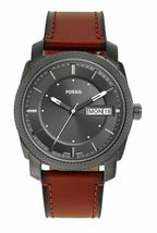 Fossil Men's Machine Quartz Stainless Steel and Leather Three-Hand Watch, Color: Smoke, Amber (Model: FS5900)