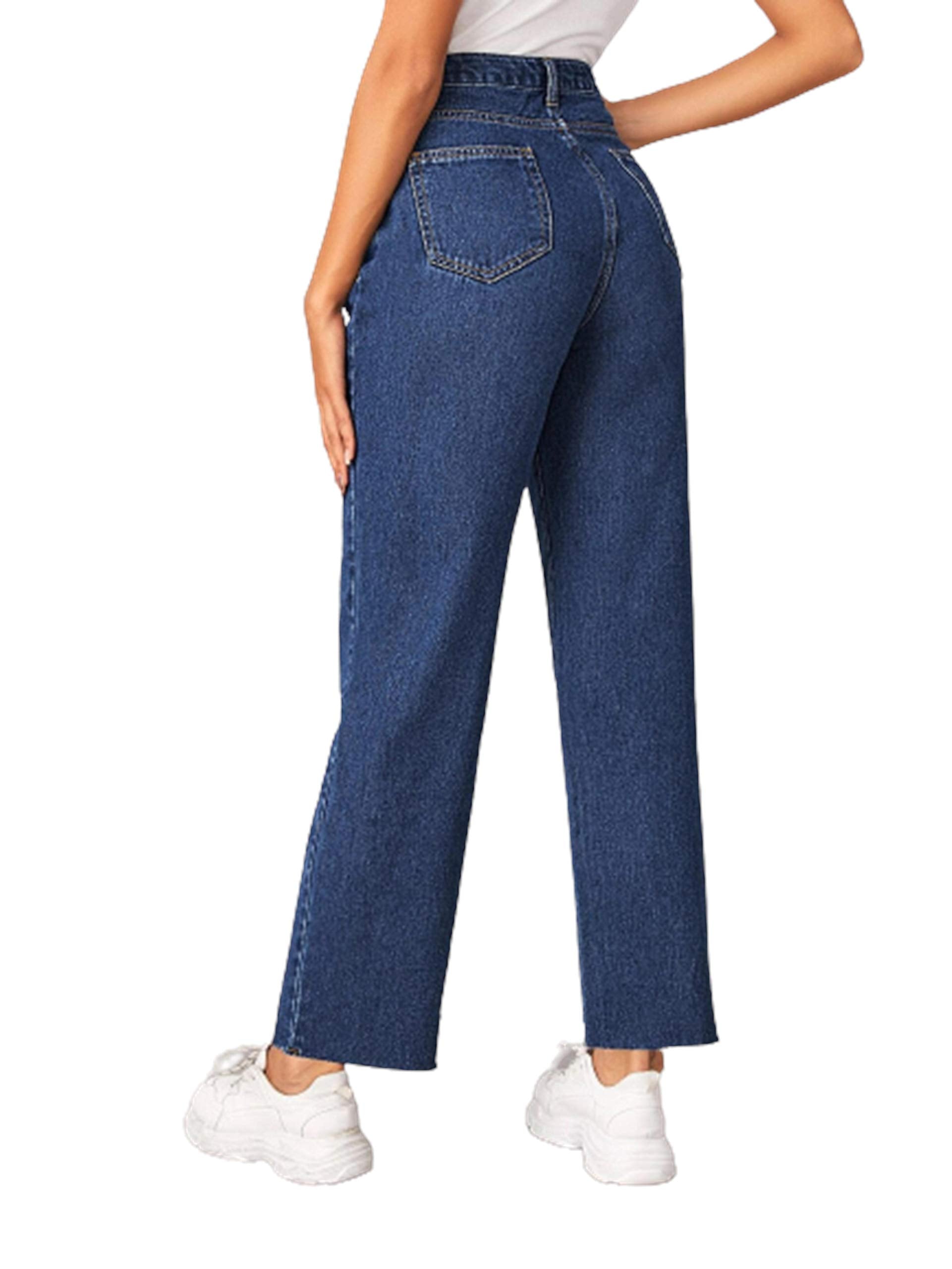 KOTTY Womens High Waist Flared Fit Ankle Length Clean Look Blue Denim Jeans