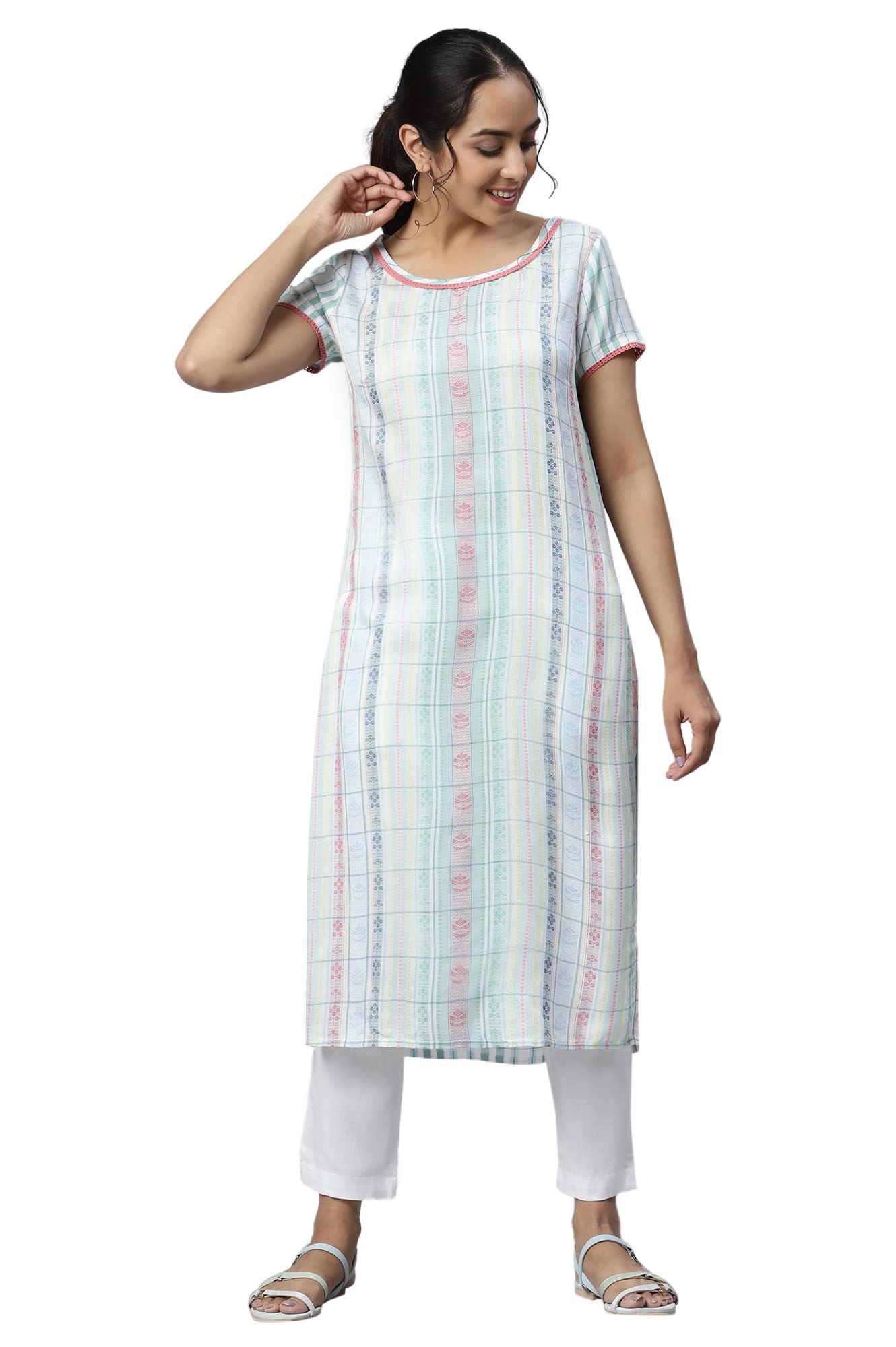 Aurelia Women Pure White Dobby Floral Yarn Dyed Straight Kurta_22Aua13363Ss-702539_Xl